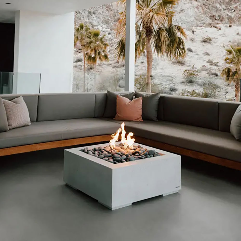 HPC Fire Dekko Alea Square Lightweight Concrete Gas Fire Pit, 32-Inch