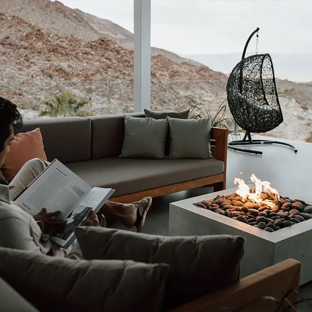 HPC Fire Alea Square Lightweight Concrete Gas Fire Pit, 32-Inch