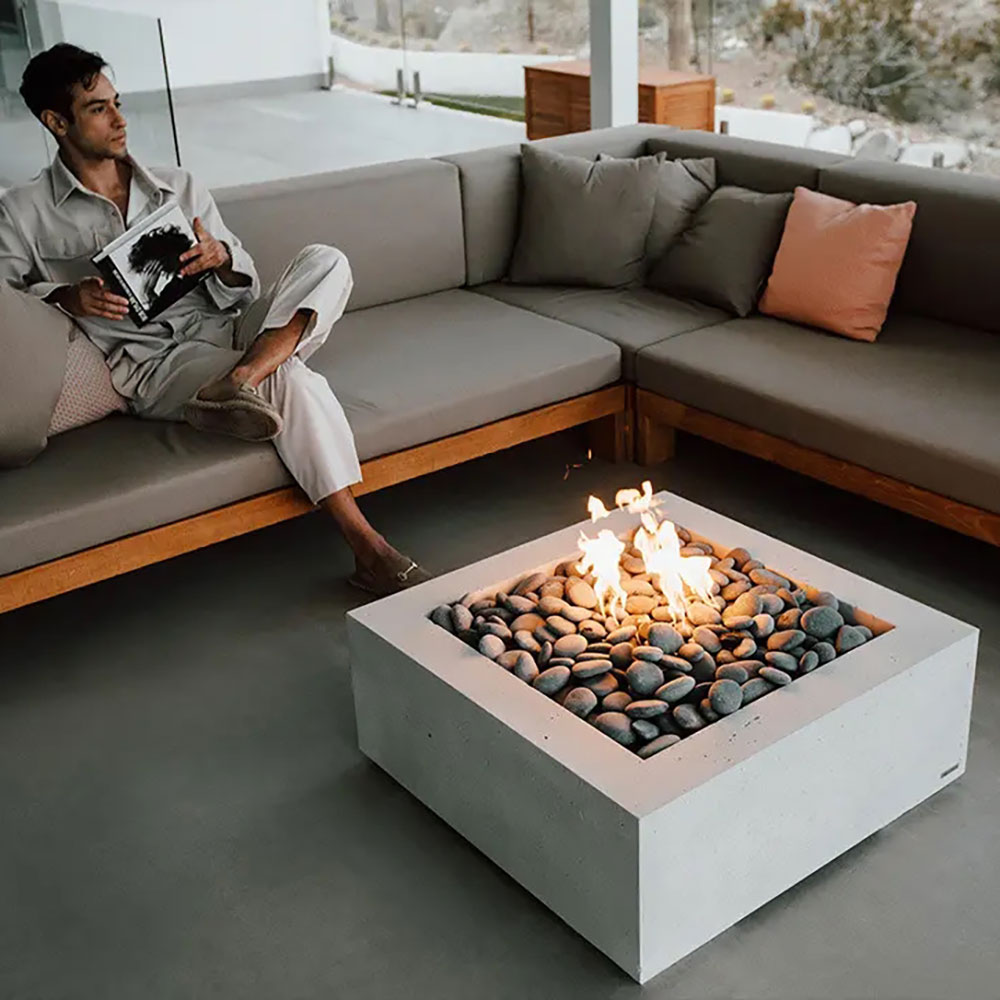 HPC Fire Dekko Alea Square Lightweight Concrete Gas Fire Pit, 32-Inch