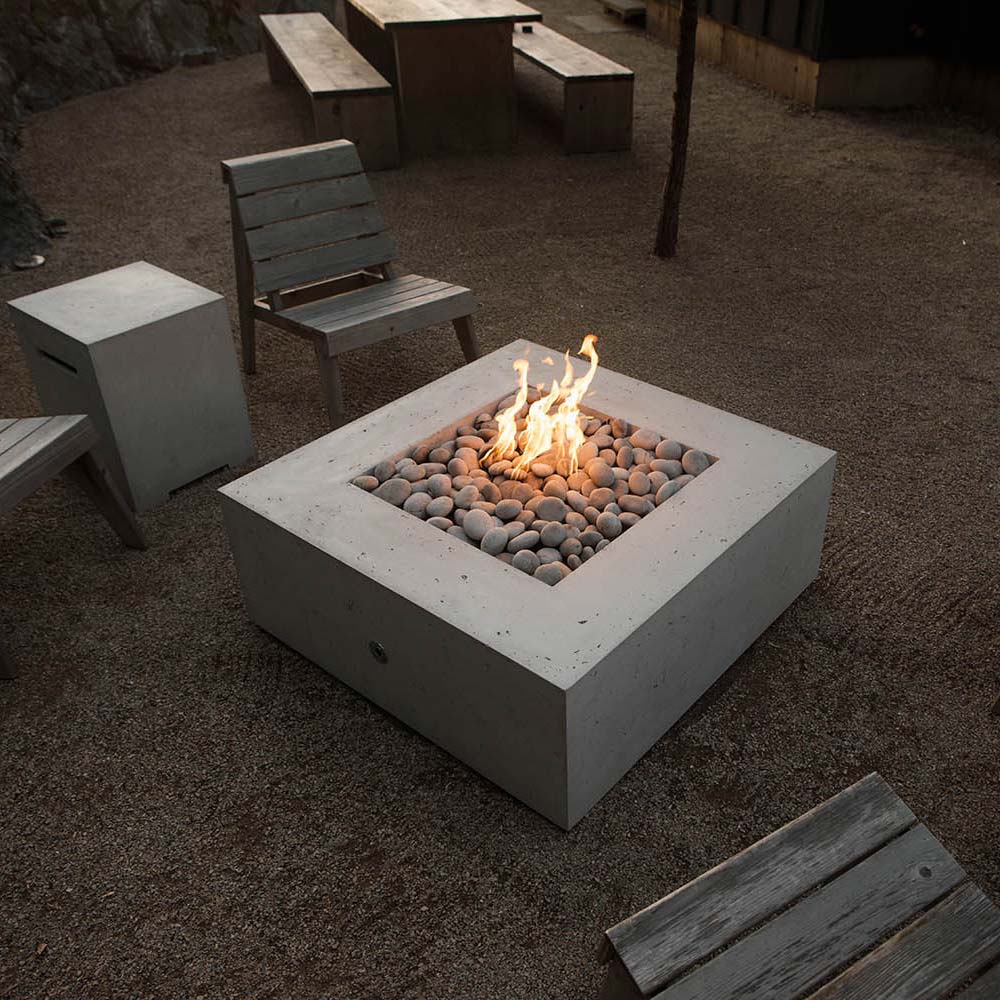 HPC Fire Alea Square Lightweight Concrete Gas Fire Pit, 40-Inch