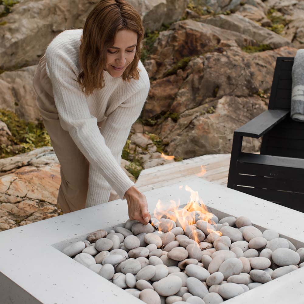 HPC Fire Alea Square Lightweight Concrete Gas Fire Pit, 40-Inch