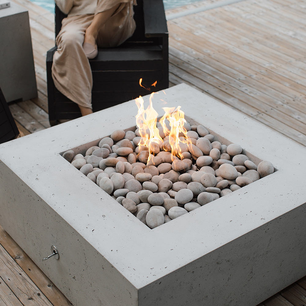 HPC Fire Alea Square Lightweight Concrete Gas Fire Pit, 40-Inch