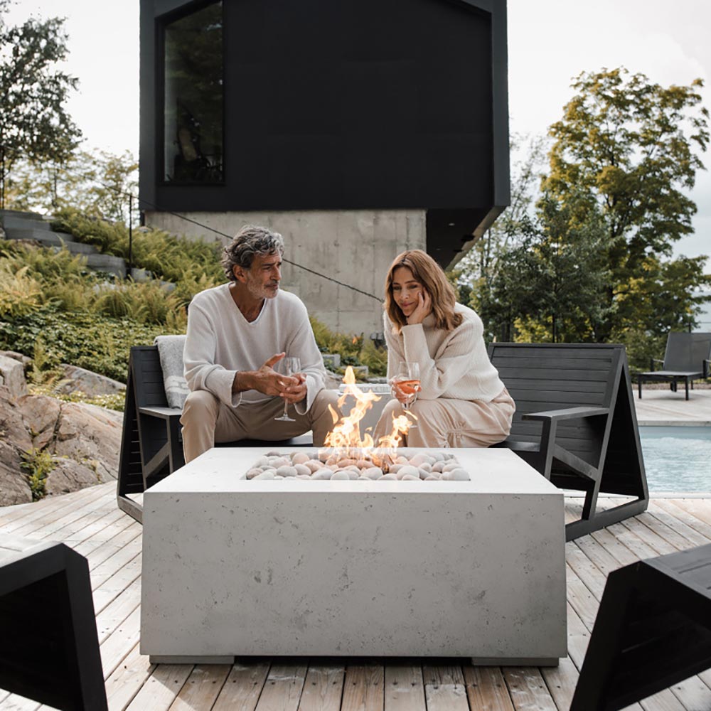 HPC Fire Alea Square Lightweight Concrete Gas Fire Pit, 40-Inch
