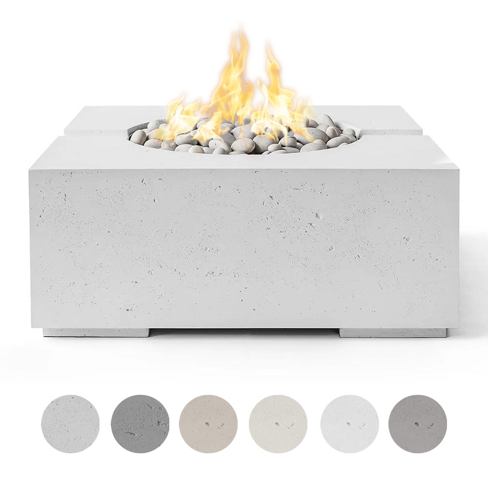HPC Fire Dekko Bravo Square Lightweight Concrete Gas Fire Pit, 32-Inch
