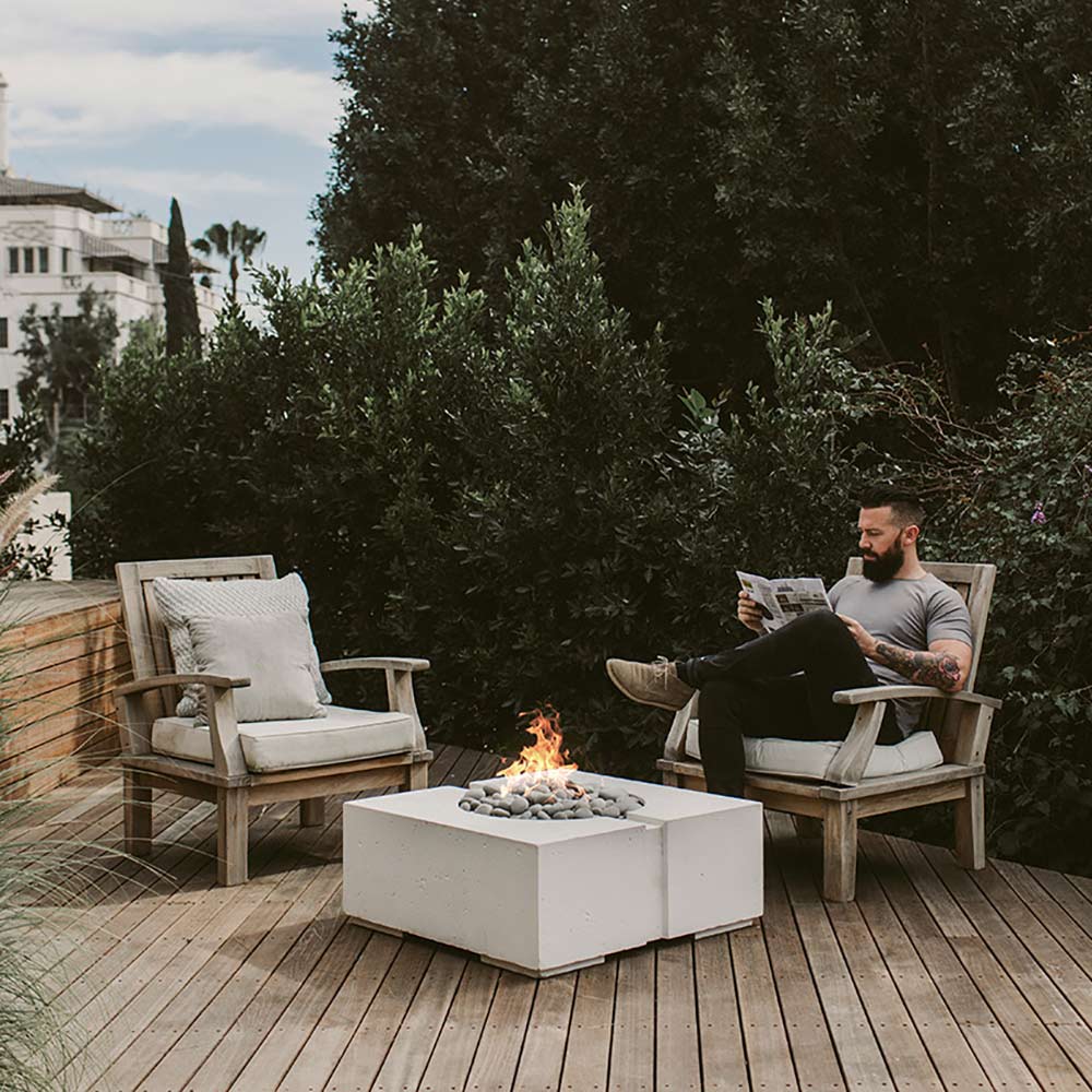 HPC Fire Dekko Bravo Square Lightweight Concrete Gas Fire Pit, 32-Inch