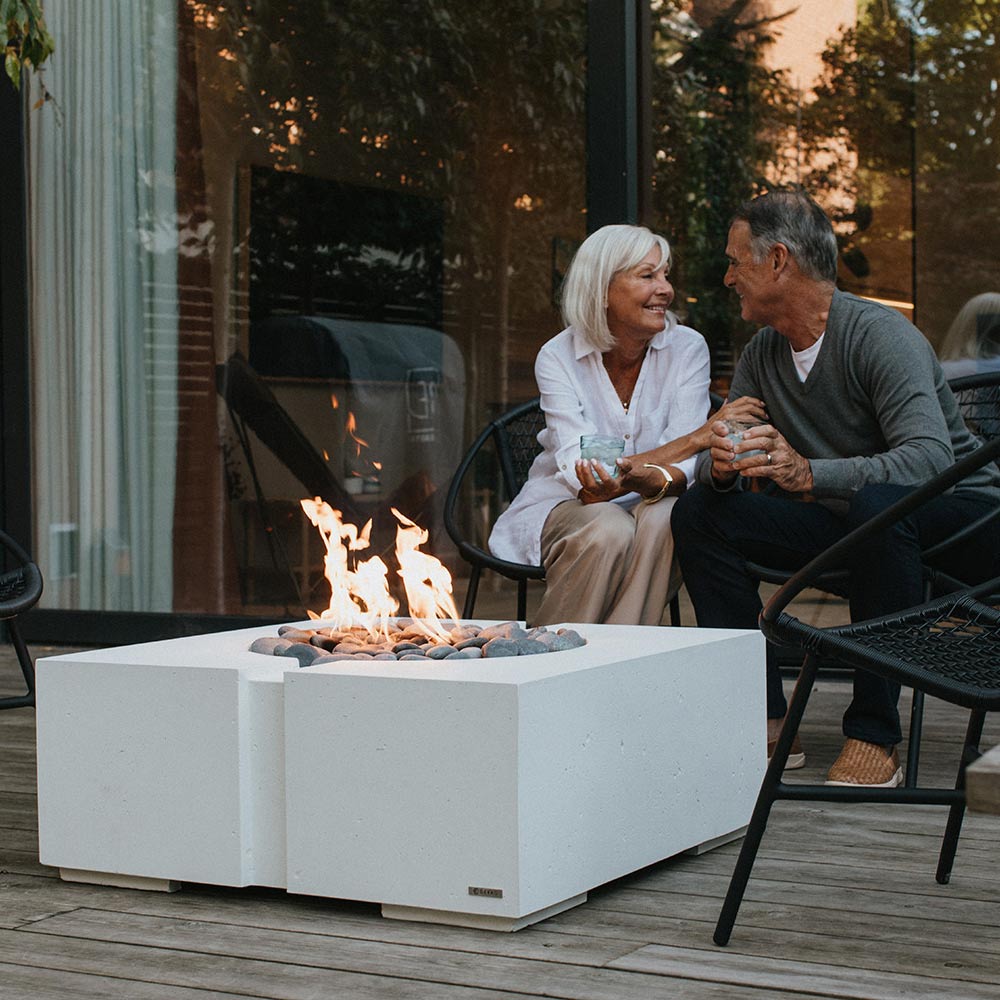 HPC Fire Dekko Bravo Square Lightweight Concrete Gas Fire Pit, 32-Inch