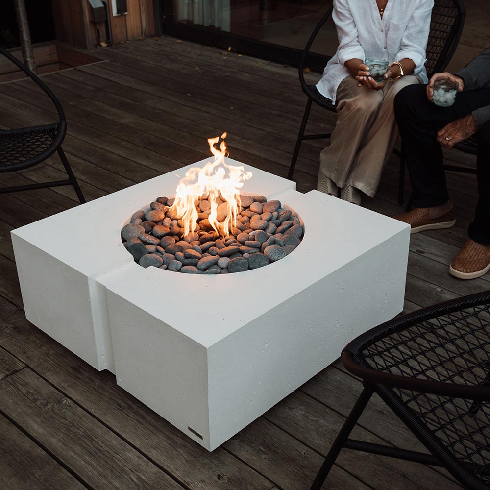HPC Fire Dekko Bravo Square Lightweight Concrete Gas Fire Pit, 32-Inch