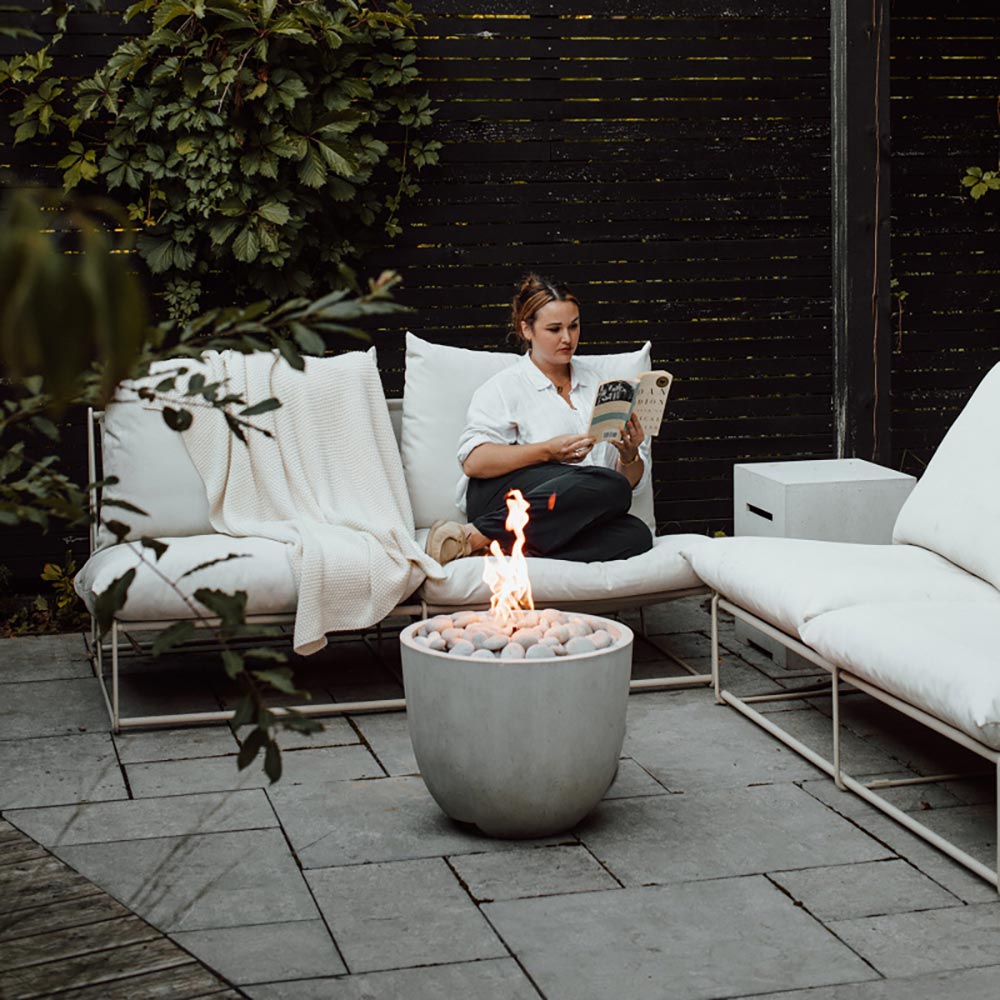 HPC Fire Dekko Element Lightweight Concrete Gas Fire Bowl with Match Light Ignition, 20-Inch
