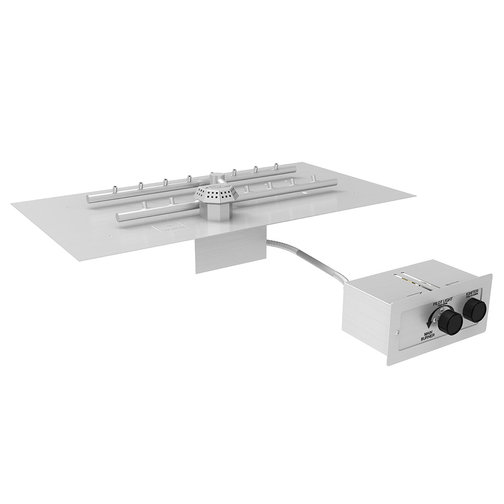 HPC Fire H-Shaped Flame Sensing Spark Ignition Fire Pit Kit with Flat Pan and Torpedo Burner