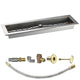 Linear fire pit burner trough kit with stainless burner bar and mixed brass fittings
