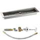 Linear fire pit burner trough kit with stainless burner bar and chrome-style valve parts