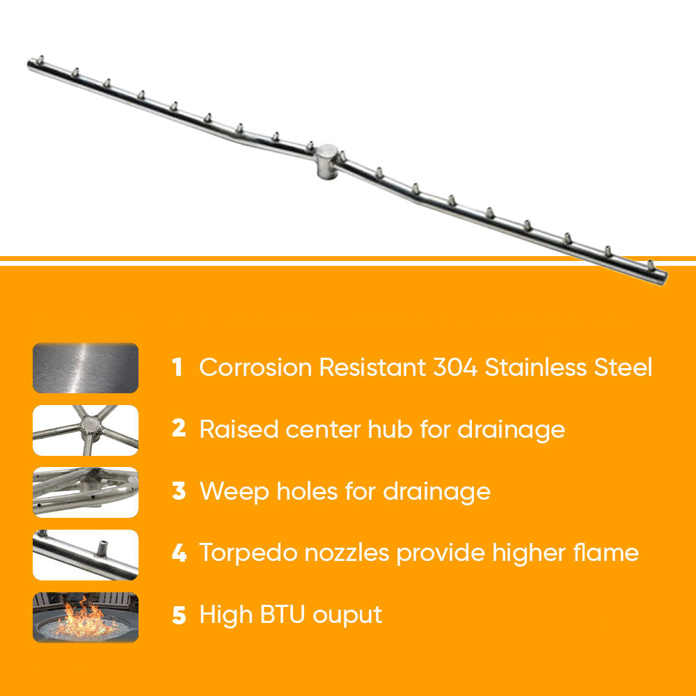 Linear burner pan diagram with nozzle row and feature callouts