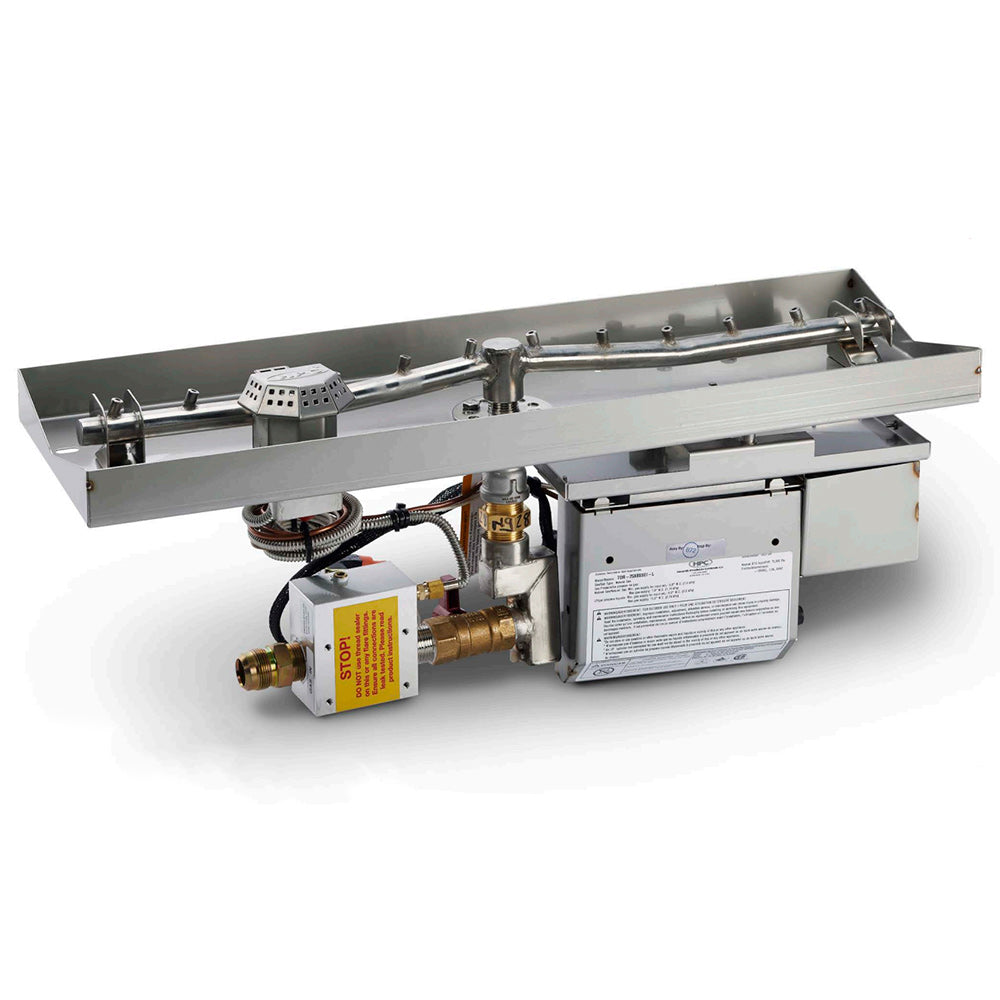 HPC Fire Linear Electronic Ignition Gas Fire Pit Kit with Rectangular Interlink Pan and Torpedo Burner