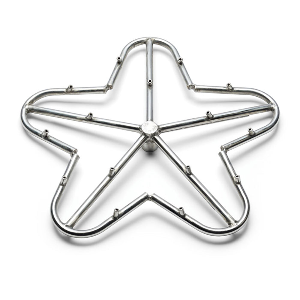 Pentagonal stainless steel burner grate assembly with central hub and metal legs