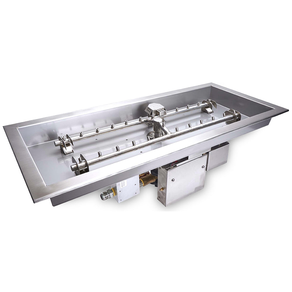 HPC Fire H-Shaped Electronic Ignition Gas Fire Pit Kit with Rectangular Bowl Pan and Torpedo Burner