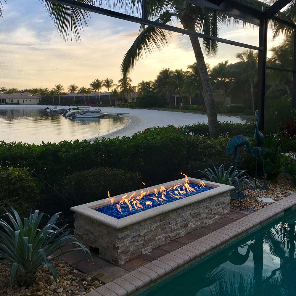 HPC Fire H-Shaped Electronic Ignition Gas Fire Pit Kit with Rectangular Bowl Pan and Torpedo Burner