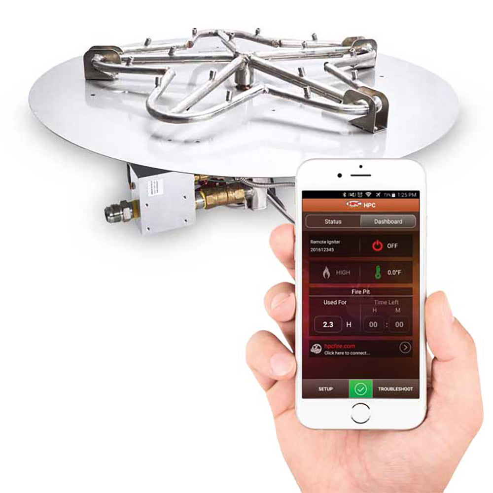 HPC Fire Penta Electronic Ignition Gas Fire Pit Kit with Round Flat Pan and Torpedo Burner