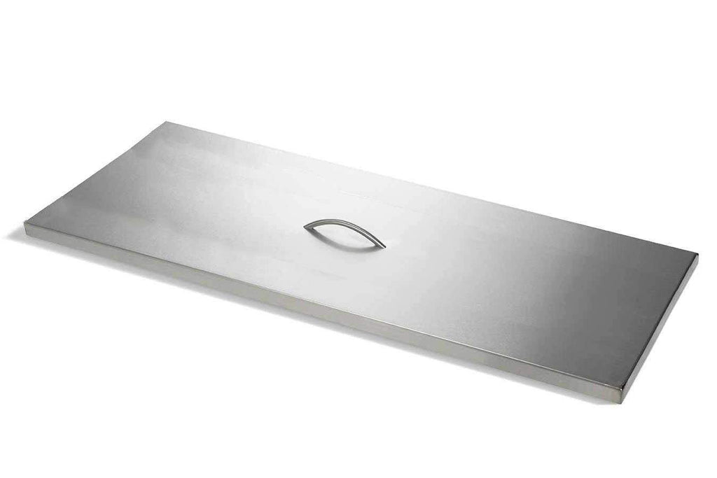 Rectangular stainless steel fire pit cover with handle slot