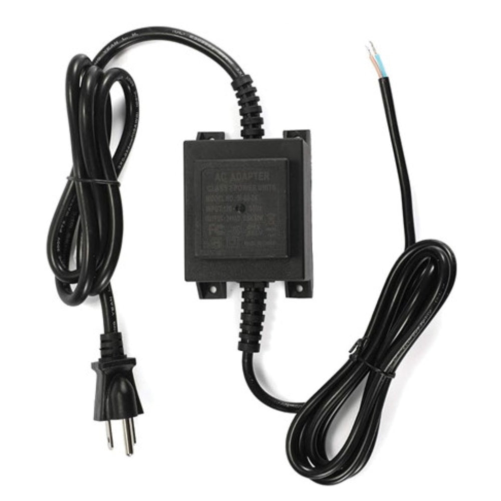 24V transformer module with power cord and two-wire output cable, black