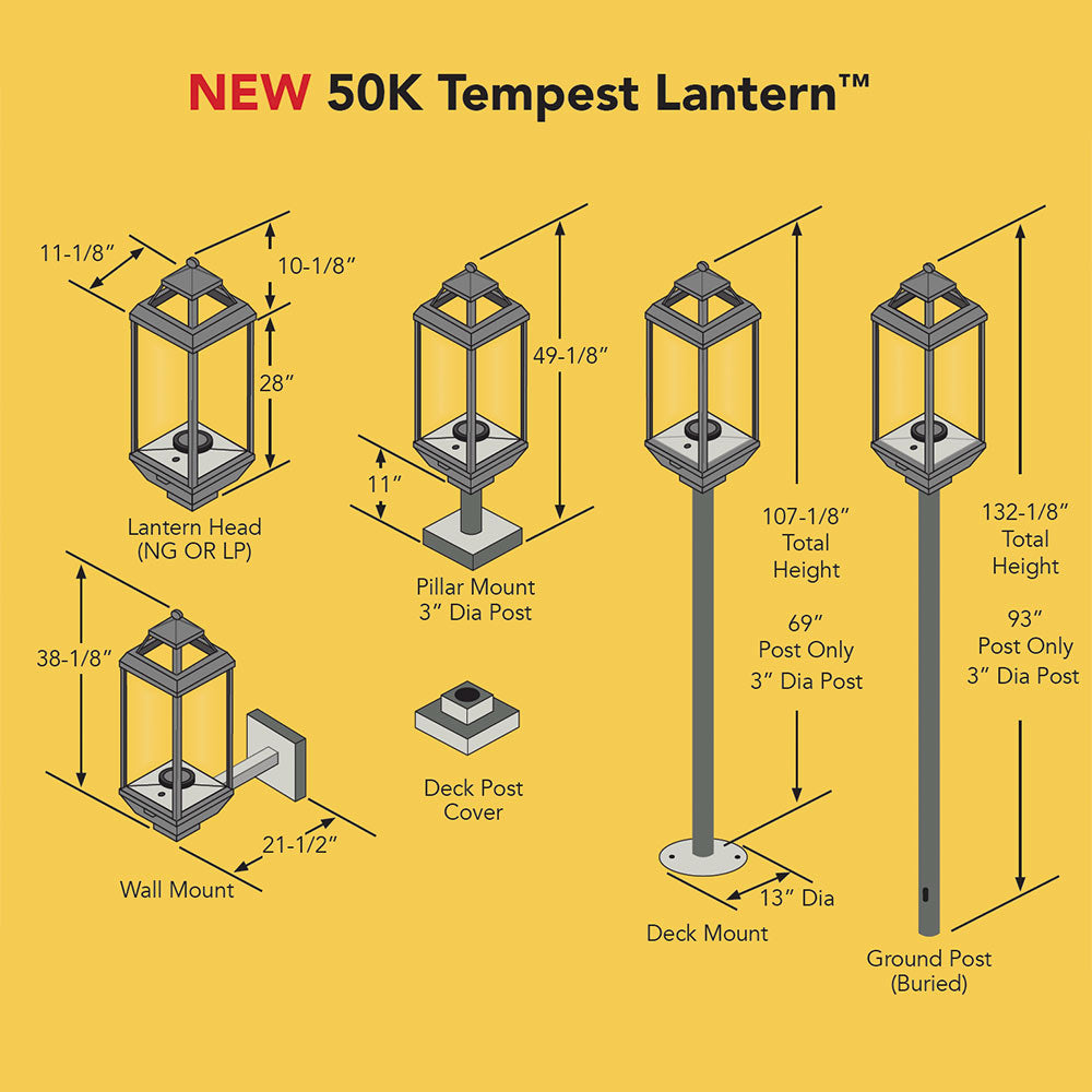 Tempest Torch 94900748 Pillar Mount Premium Lantern, Electronic Ignition