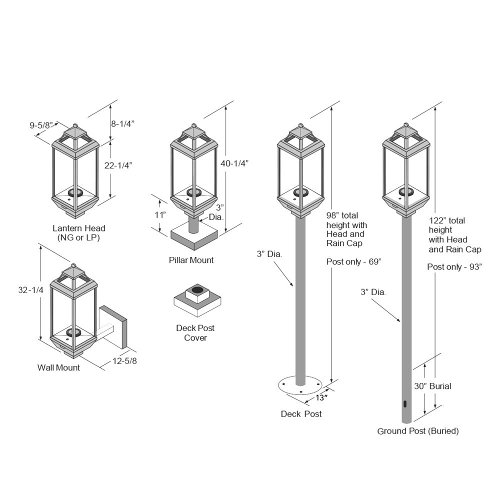 Tempest Torch 24V Electronic Ignition Gas Lantern with In-Ground Mount Assembly