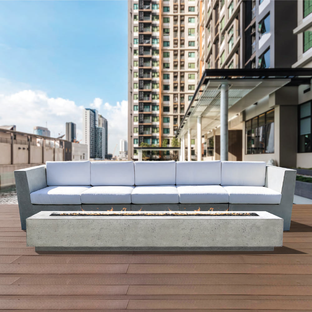 Prism Hardscapes Tavola 110 Concrete Gas Fire Pit, 110x38-Inch