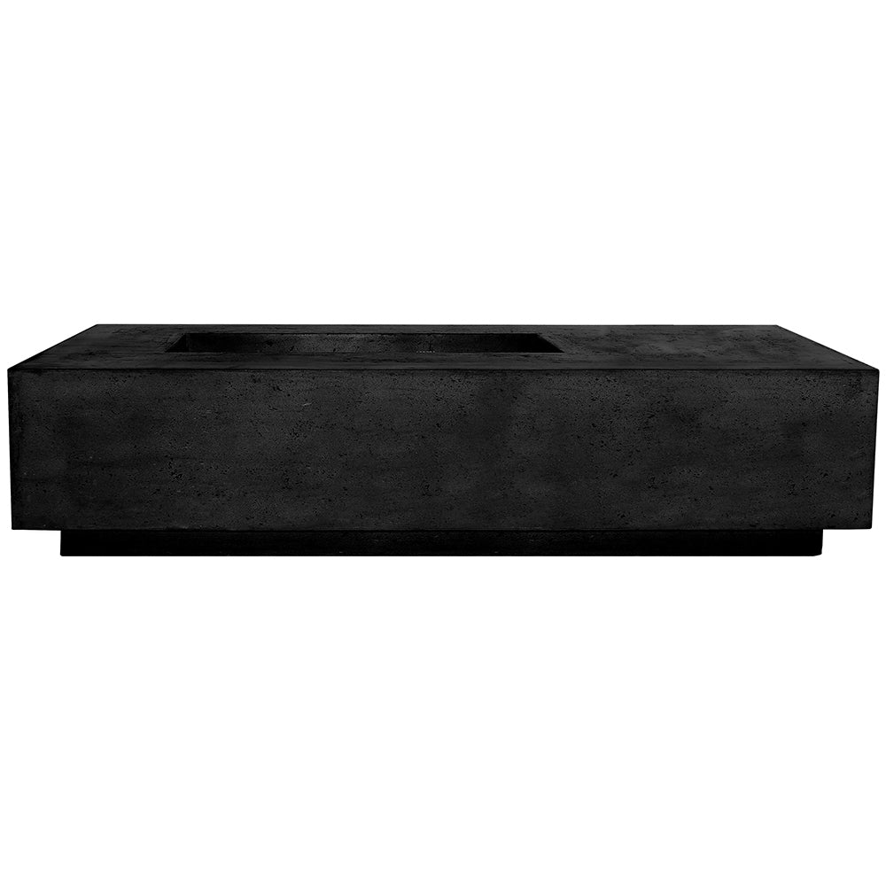 Rectangular concrete gas fire pit, black with recessed burner opening