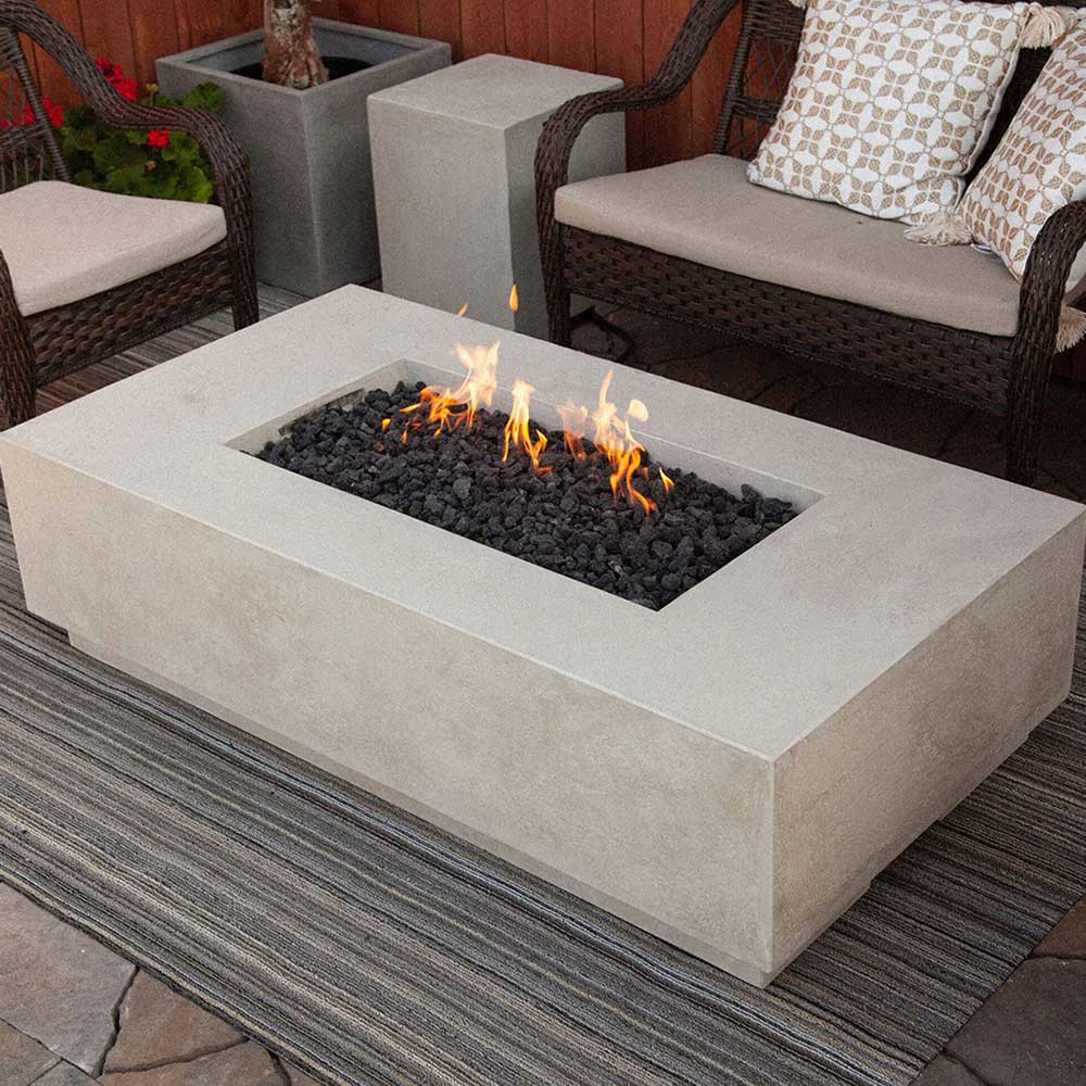 Prism Hardscapes Tavola 8 Concrete Gas Fire Pit, 60x32-Inch