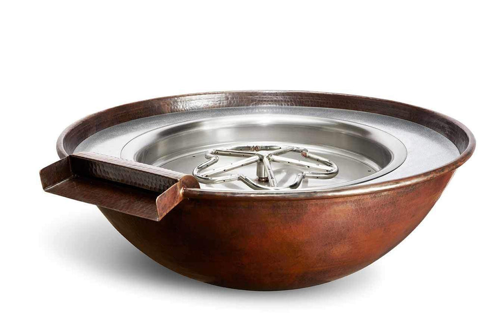 HPC Fire Tempe 31-Inch Round Hammered Copper Gas Fire and Water Bowl