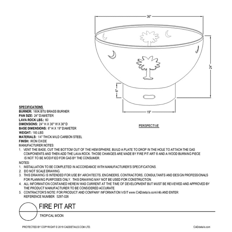 Fire Pit Art FPA-TMC Tropical Moon Gas Fire Pit