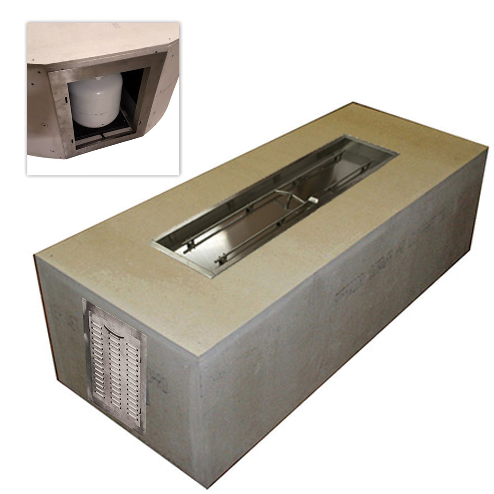 HPC Fire 70x24-Inch Rectangular Unfinished Small Tank Gas Fire Pit Enclosure Kit with Trough Burner and Propane Door