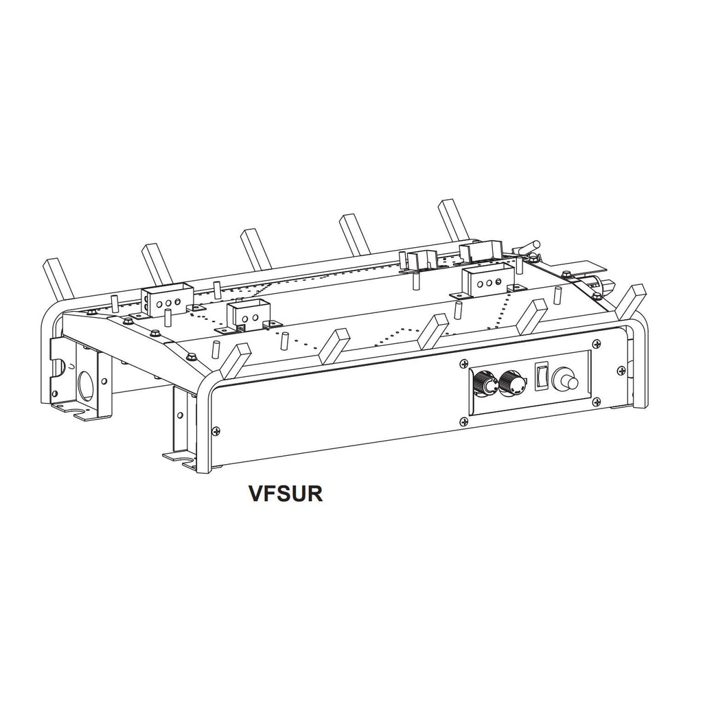 Ventless double-sided slope glaze burner frame with valve controls, side view