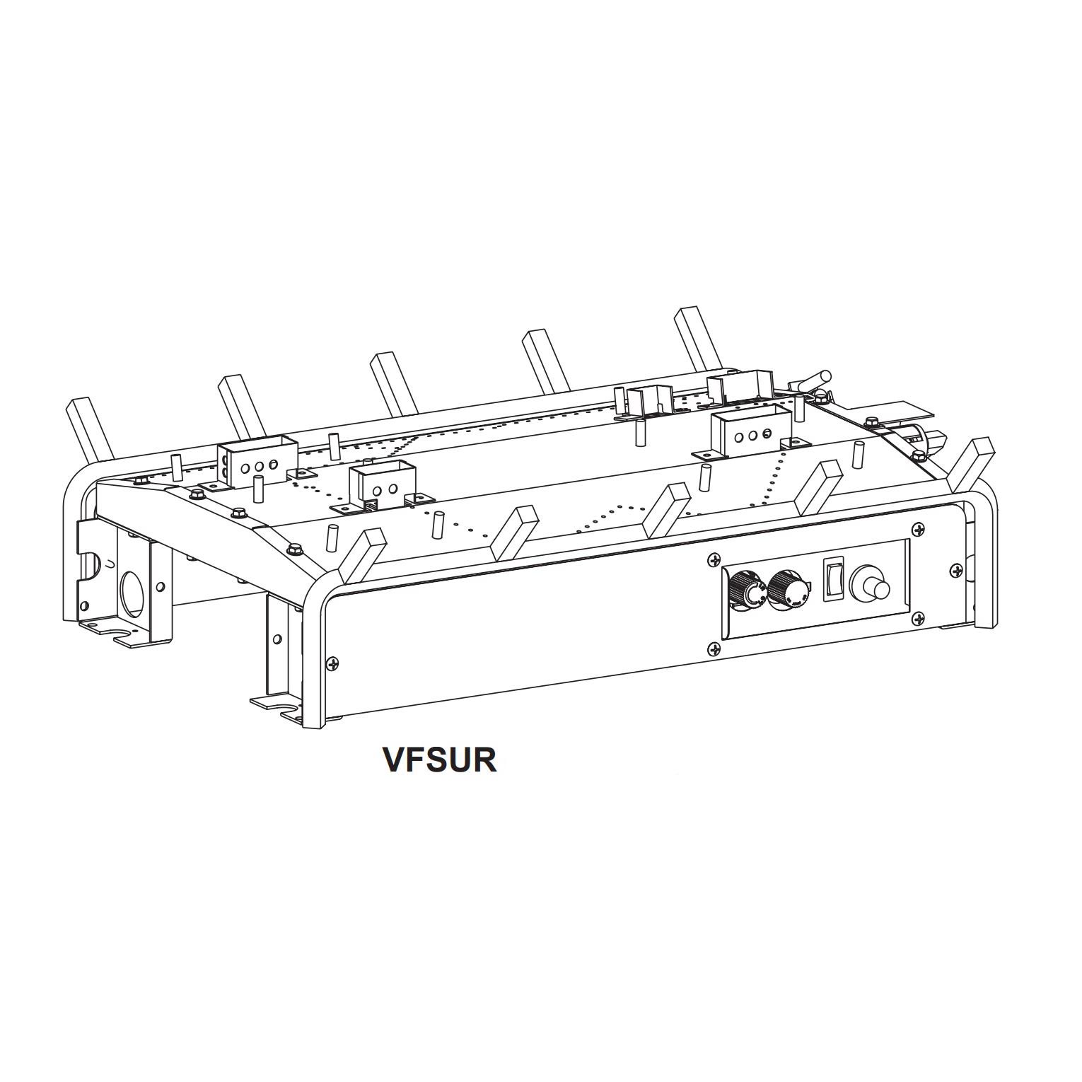 Ventless double-sided slope glaze burner frame with valve controls, side view
