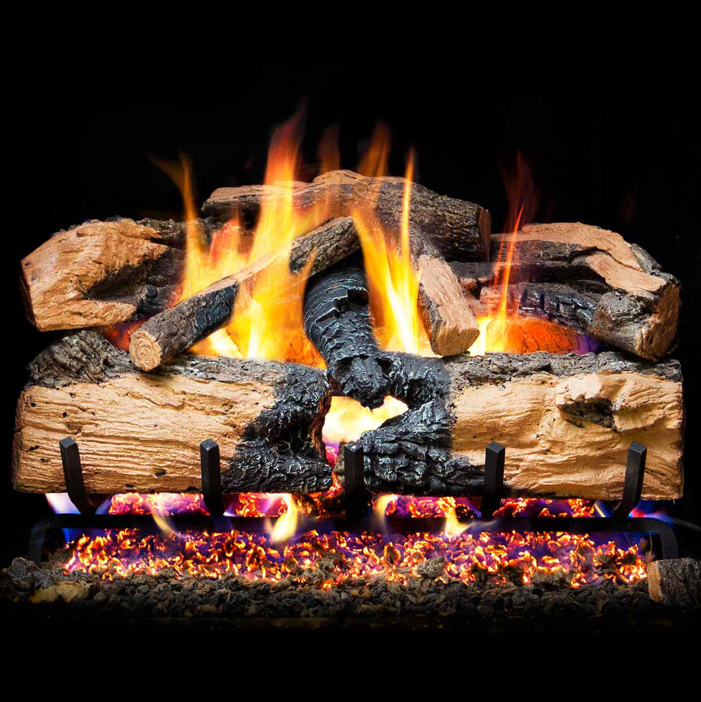 Real Fyre charred split oak gas logs with glowing orange flames