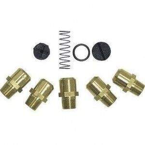 Gas appliance conversion kit with brass fittings, spring, and black gasket seals