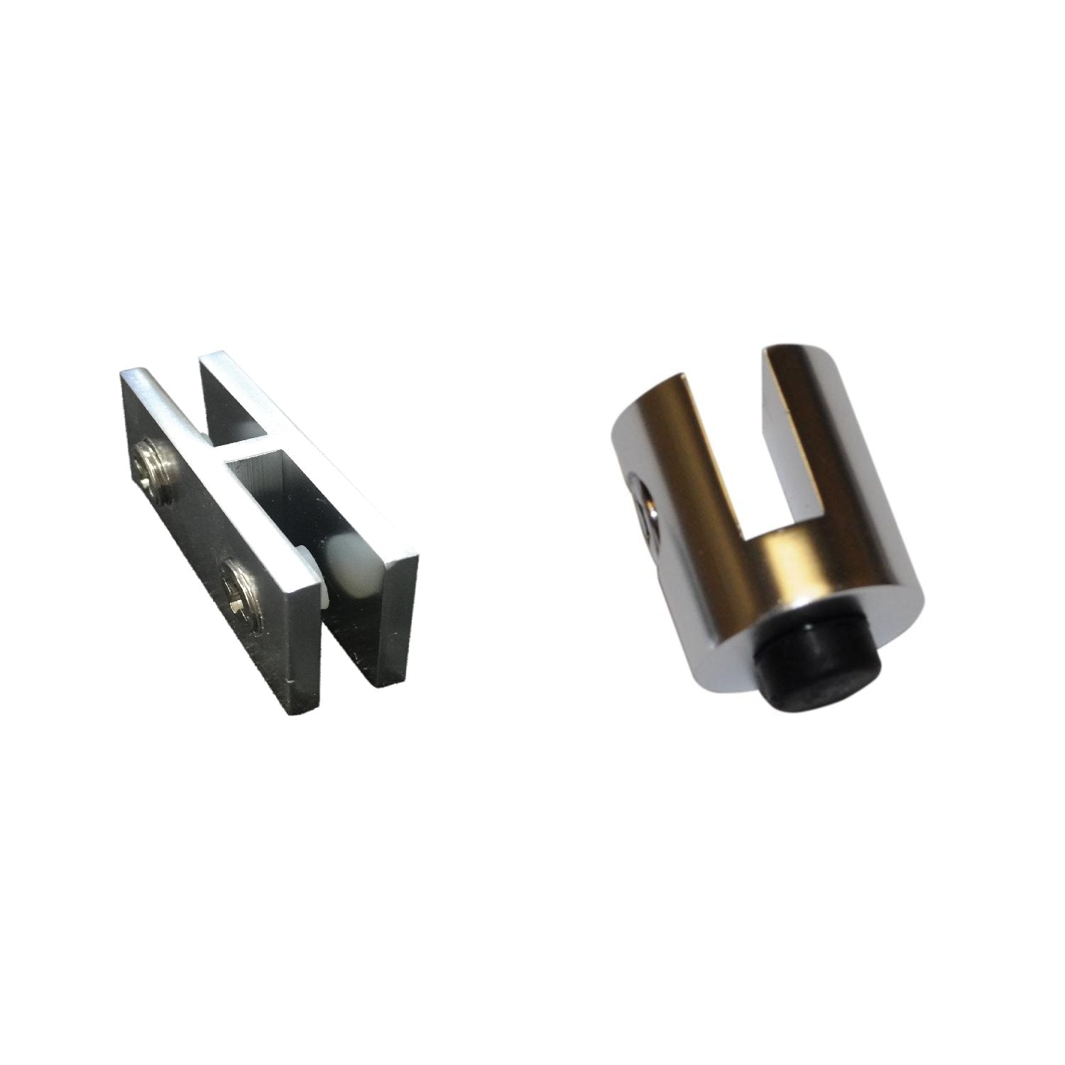 Fire extension glass support bracket with rubber foot, metal, dark base