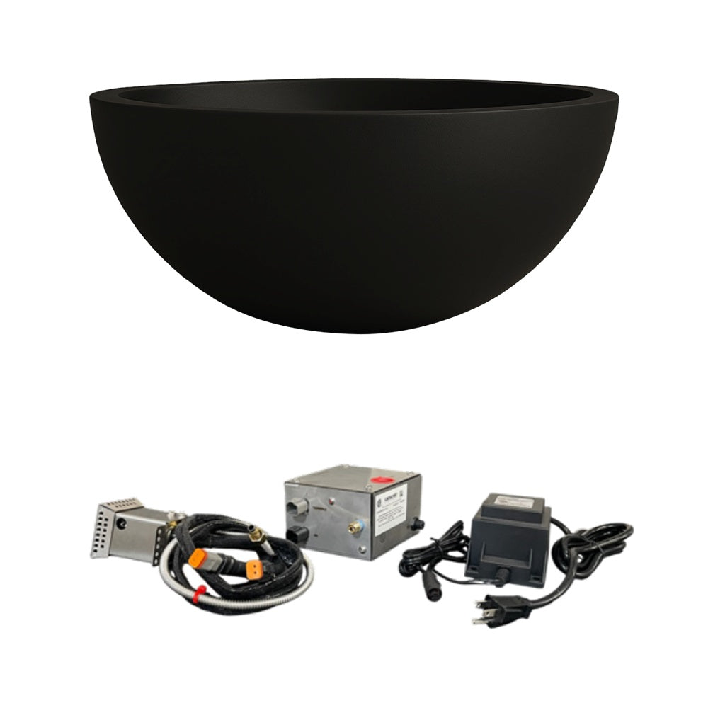 Black concrete gas fire bowl with included ignition kit and control box