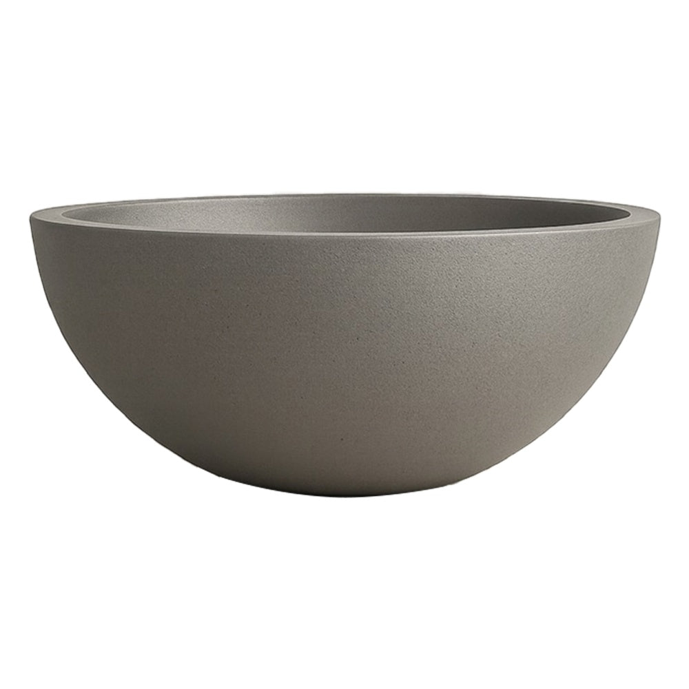 Gray concrete gas fire bowl with lava rocks