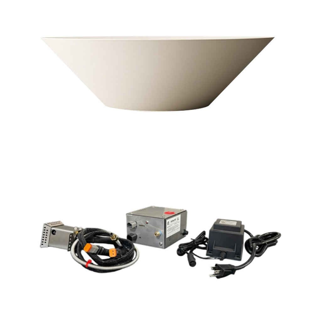 Cream concrete gas fire bowl with ignition kit components and cables