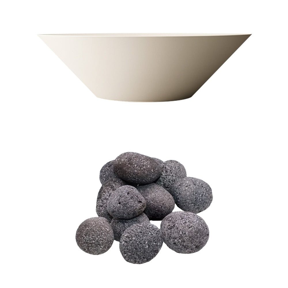 Charcoal concrete gas fire bowl with gray lava rock media
