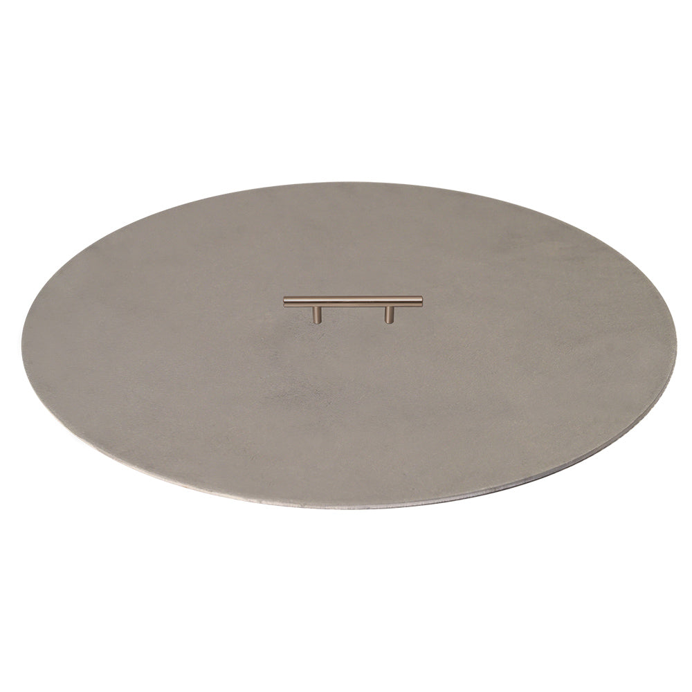 20-inch round aluminum fire pit cover in light gray with centered handle