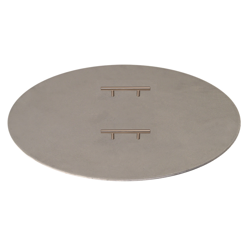Round aluminum fire pit cover with two metal latch bars, 62-inch