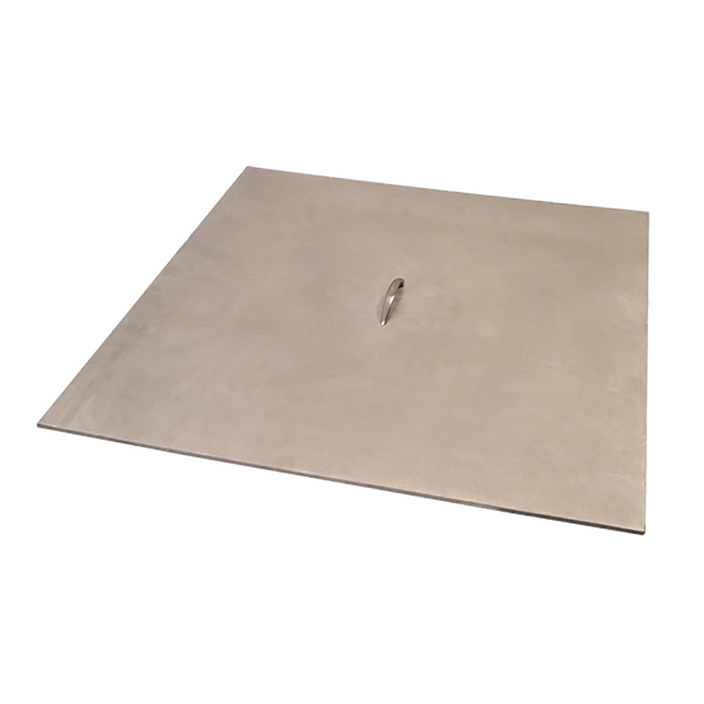 Aluminum square fire pit cover with metal handle, beige