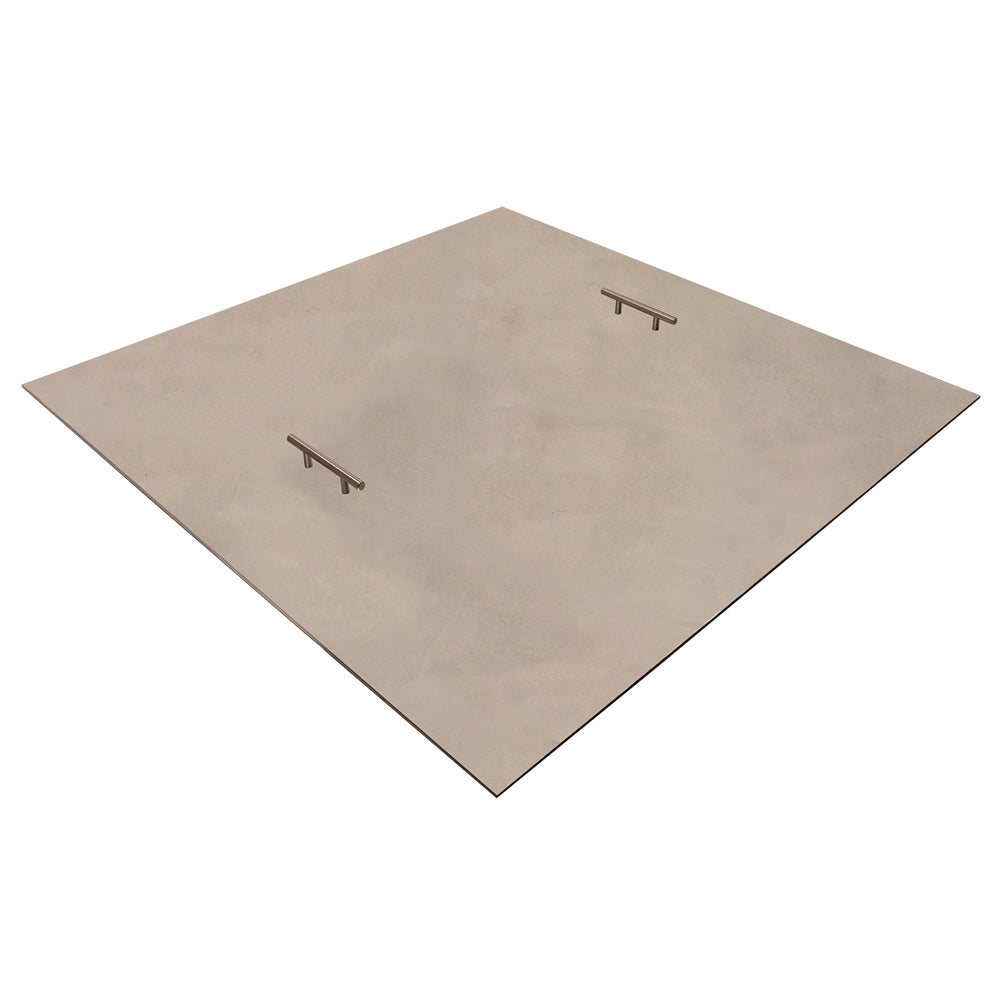Square aluminum fire pit cover with corner grommets, tan