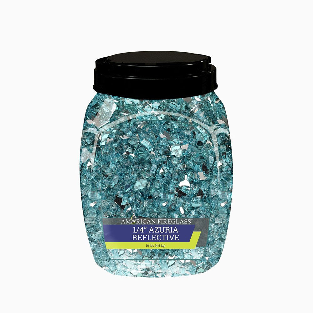 American Fire Glass 1/4-Inch Premium Fire Glass, 10 lbs, Azuria Reflective