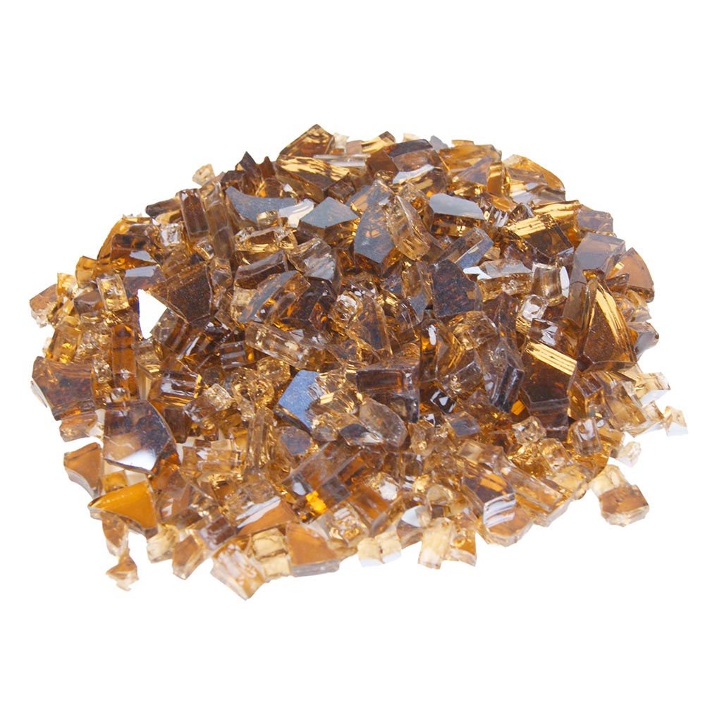 Copper reflective fire glass chunks, clear and amber pieces for fire pits