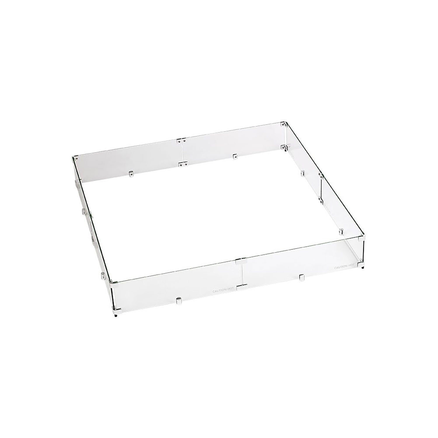 Square clear glass wind guard with metal brackets for a fire pit, 35.5 in