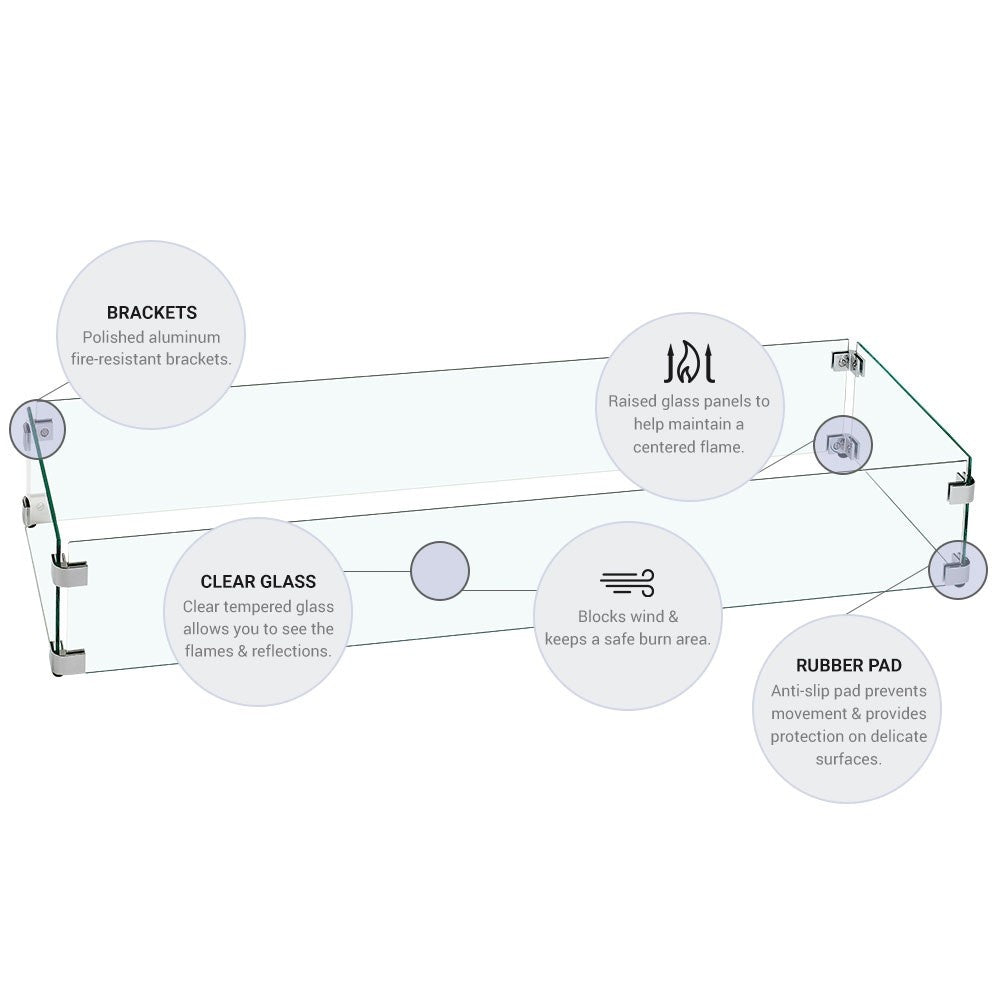 American Fire Glass Fire Pit Glass Wind Guard, Rectangular, 29.5x13.5 Inch