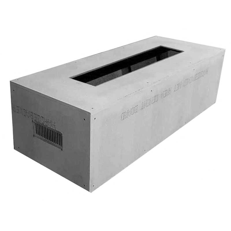 Unfinished rectangular fire pit enclosure with open top and side vent panel