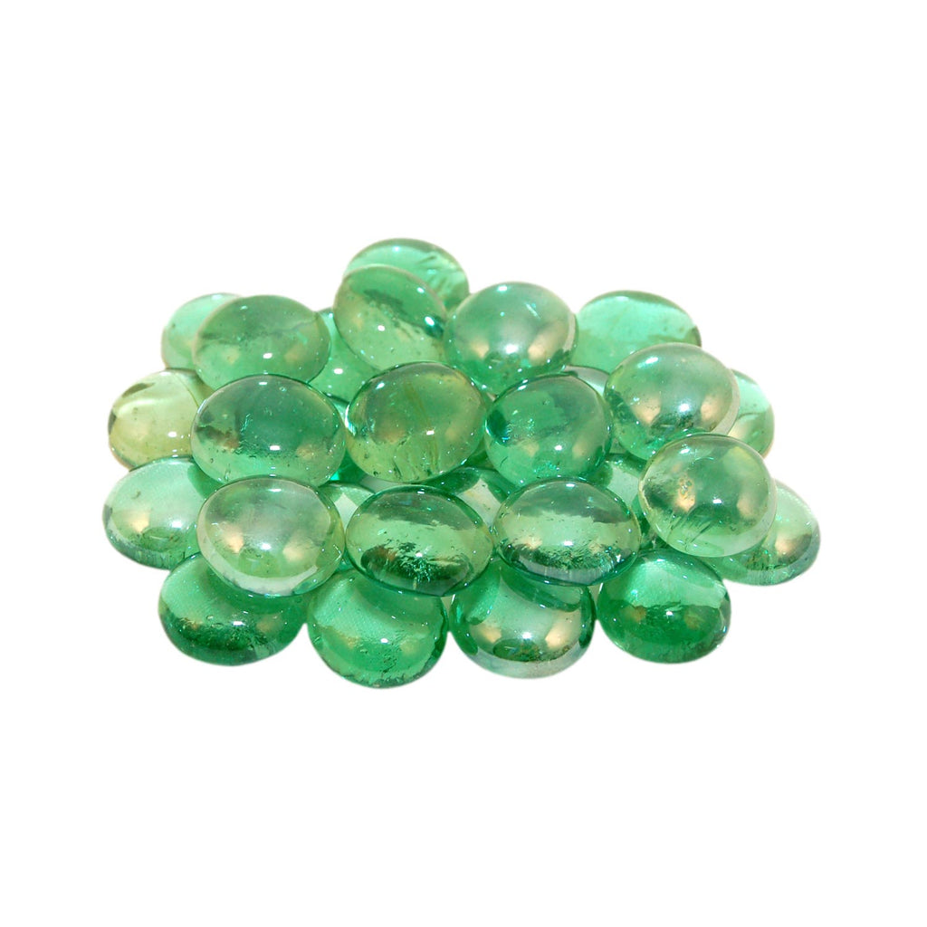 Green glass fire pit gems, rounded oval pieces